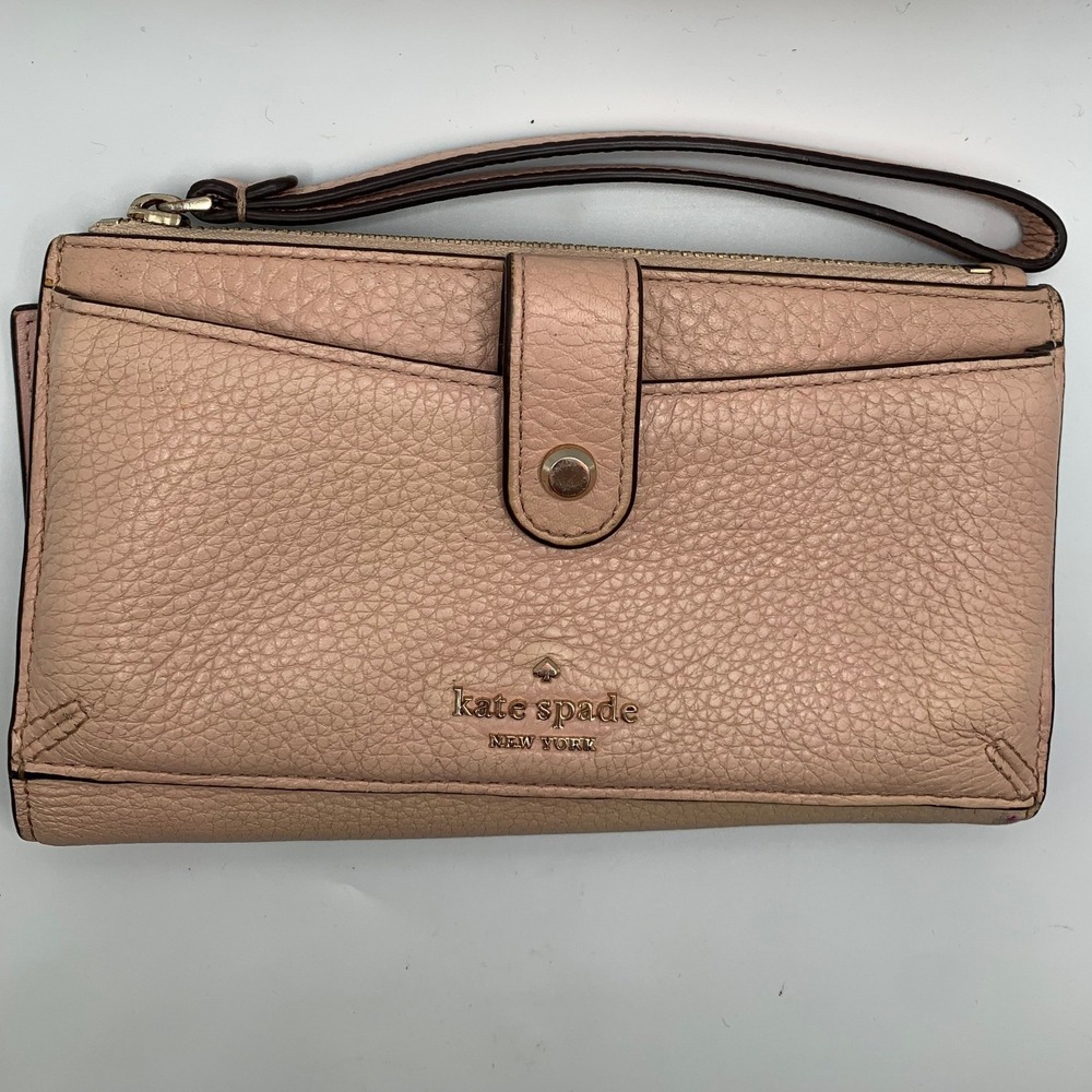 Kate Spade New York Pebbled Leather Wristlet Wallet Blush Pink Gold Hardware#865